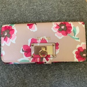 Guess blush floral continental wallet $58